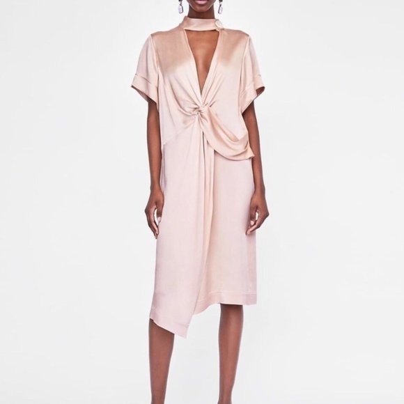 Zara Dresses Zara Blush Pink Satin Midi Dress Xs Poshmark